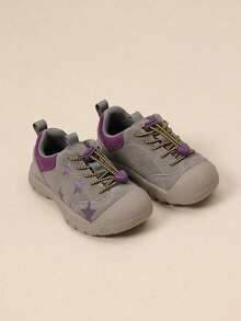 7-18 Years Old Unisex Children Retro Gray Outdoor Running Hiking Training Shoes, Casual Lace-Up Round Toe Purple Star Pattern Sneakers For School, Travel, Daily Wear