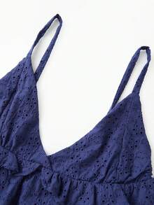 Women V Neck Camisole Hollowed Flower Spaghetti Strap Backless Ruffle Tops Summer Streetwear - 藏蓝色 - 查看 9