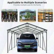 Outdoor Carport, 13*26.5 FT Carport, Heavy Duty Carport Canopy With Galvanized Steel Roof And Frame, Metal Carport Large Garage For Driveway Car, Truck - Black - View 5