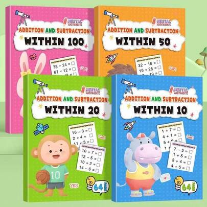 Children's Addition And Subtraction Graded Workbook: Calculations Within 10/20/50/100, Cute Cartoon Aids Math Thinking Advancement - Birthday Gift, Christmas Gift, Perfect Gift, Easter Gift, Gift, Gift