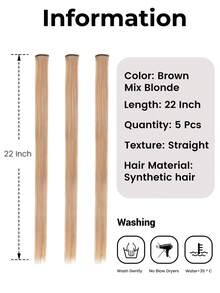 5pcs Set Colorful Clip In Synthetic Hair Extension Long Straight  For Women Girls With Cosplay - Brown - View 3