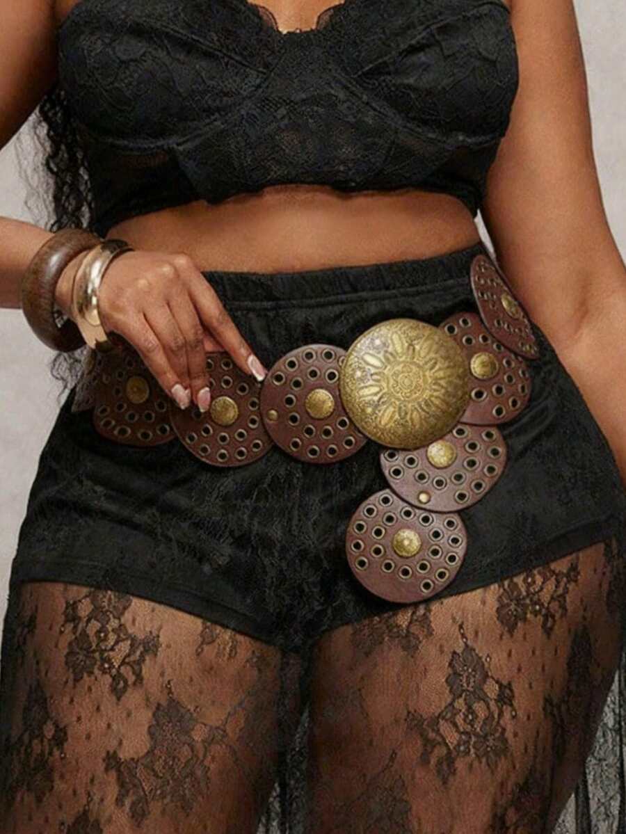 1-Piece Western Cowboy Bohemian Punk Belt Personalized Fashion Accessories Women's Brown Two Circle Eye Round Cake Belt Decoration Bohemian Belt Dress Accessories Suitable For Daily Commuting And Versatile Matching, Friend Gatherings, Vacation Dinners, Dances, Parties, Music Festivals Wearing Matching, Giving Gifts To Friends, Family Gifts, Mother Gifts, Girlfriend Gifts, Birthday Gifts, Valentine's Day Gifts, Mother's Day Gifts