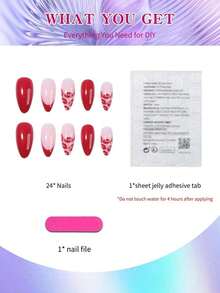 Elevate Your Style With, 24Pcs Almond Black Gradient Tip Press On Nails Medium Fit Perfectly Design Acrylic False Nail Set,Contain 1Pc Jelly Glue And 1Pc Nail File, Red Nails For Women And Girls To Diy Daily Work Study And Party Use Nail Supplies Nails - 白2 - 查看 2