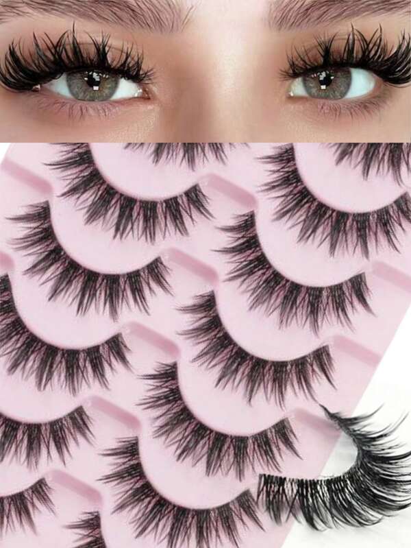 7 pares de pestañas postizas 3D esponjosas, naturales y rizadas. Pestañas postizas dramáticas de estilo "ojo de gato" multipaquete para realzar tu maquillaje de ojos, ideal para fiestas y maquillaje diario