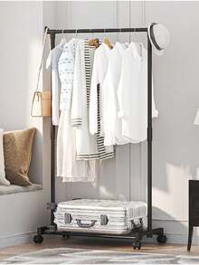 1pc Simple Floor To Ceiling Clothes Rack Storage Rack, Shoe And Hat Rack, Home Clothes Rack, Balcony Clothes Rack, Floor To Ceiling Bedroom, Home Clothes Rack, Indoor Balcony, Simple Clothes Rack, Movable Storage Rack - Multicolor - View 6