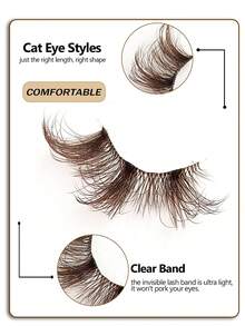 Asiteo 7 Pairs Brown Natural Half-Eye False Eyelashes, Natural Cat Eye False Eyelashes Makeup Tools, Extra Long Fluffy Faux Mink False Eyelashes With Transparent Band, Natural Long Cat Eye False Eyelashes, 3D Fluffy False Eyelashes, Mini Cute Super Short Half-Eye False Eyelashes, Suitable For Cosplay - 棕色 - 查看 5