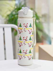 1pc 750ml/26oz Christmas Themed Straw Sports Water Bottle, Compact & Portable, Leak-Proof, Suitable For School, Office, Outdoor Activities, Running, Fitness, Perfect Christmas Gift - Multicolor - View 13