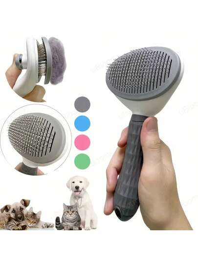 1 peça de ferramenta para tosa de animais de estimação, removedor de pelos e limpador de fiapos, escova para animais de estimação com um clique, adequada para cães e gatos - escova de tosa autolimpante com cerdas macias, adequada para todas as raças, presente de Natal