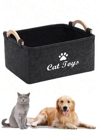 Cesta de almacenamiento de juguetes para mascotas de tela, color gris oscuro, con patrón de hueso, espaciosa y fácil de limpiar - Baúl de juguetes para perros para mantas, correas, ropa de cachorro, organizador de mascotas para el hogar, cesta de fieltro