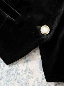 女士优雅无袖天鹅绒西装外套，适合通勤，秋冬季 - 黑色 - 查看 6