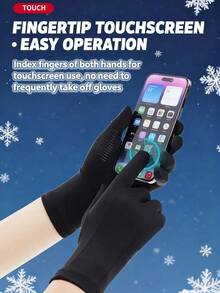 男女通用冬季滑雪内衬手套一双，户外保暖内衬，触屏操作，防滑，保暖，防风，轻便骑行内衬手套 - 黑色 - 查看 3