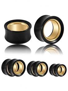 1PC Hollow Gold Stainless Steel/Sandalwood Double Color Ear Plugs Wood Ear Gauges/Expander/Stretcher Piercing Body Jewelry - As Shown - View 13