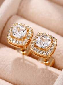 1 Pair Fashion 925 Sterling Silver Cubic Zirconia Stud Earrings Wedding Anniversary Ear Jewelry For Women Gift Fine Jewelry