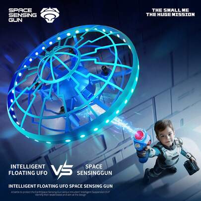 CASRRA 2025 Novo Brinquedo Quadricóptero UFO Multi-Rotor com Hover Inteligente, Lançamento Manual e Voo Interativo por Sensor de Palma. Possui Luz Periférica Gradiente no Corpo, Sensor de Obstáculos de Longo Alcance e Função Inteligente de Desvio Automático, e é Equipado com Arma de Contramedida Inteligente.