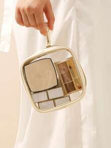 Geantă cosmetică mică transparentă pentru poșetă, geantă de machiaj mini transparentă pentru școală, geantă de machiaj transparentă drăguță pentru călătorie, geantă mică din piele albă pentru machiaj, geantă de toaletă, geantă pătrată impermeabilă cu fermoar, penar, geantă de ruj, geantă de machiaj, potrivită pentru studenți și uz zilnic, cadouri pentru prieteni și iubite.