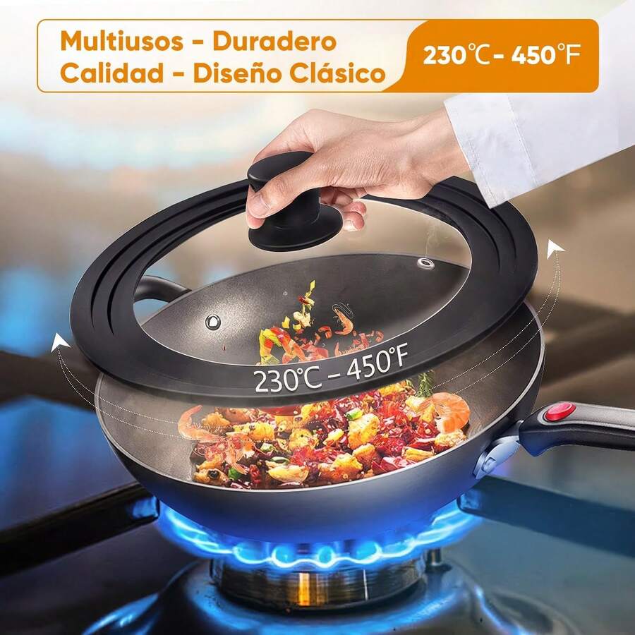 2Pcs Cubiertas de Silicona para Ollas de Vidrio Ajuste Universal para Utensilios de Cocina de 20-30cm con Ventilación de Vapor y Mango de Tacto Frío - 1 - Ver 1