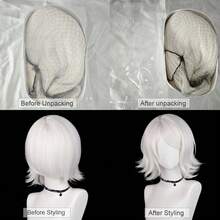 12 Inch White Men Short Synthetic Straight Fluffy Wigs With Bangs Anime Game Cosplay Heat Resistant Wig For Daily Party - 白色 - 查看 7