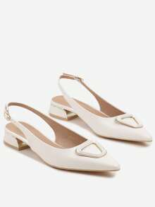 Elegant Pointed Slingbacks With Geometric Detail - Women's Summer Formal Shoes - White - View 5