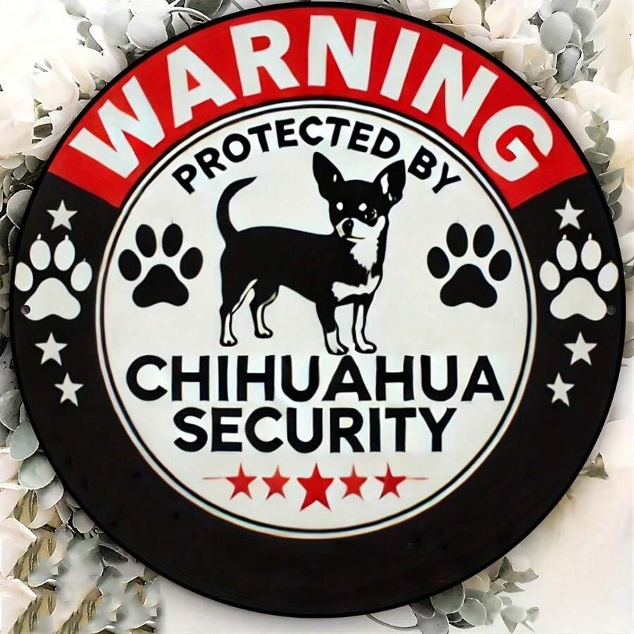 Chihuahua Warning Signs - Round Signs For Wall Art, Room, Home, Restaurant, Bar, Cafe, Garage Decoration, Foil Engraving, Durable Metal Plaque, 8x8 Inch 1 Pack Up, Down, Left And Right Different Hole Positions Random Delivery - Nhiều màu - Xem 1