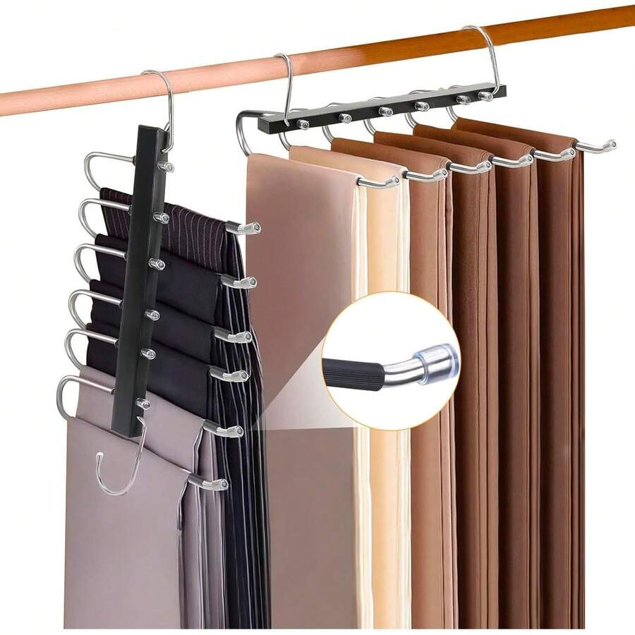 EstiloTendenciaPerchas Ganchos Para Pantalones, Perchas Plegables 6 En 1 De Acero Inoxidable, Percha De Acero Inoxidable En Forma De S, Organizadores De Almacenamiento Para Pantalones Faldas Bufandas (2)Calidad PremiumVersióN Mejorada - 2 - Ver 1