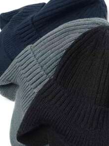 1pc Winter Knit Beanie Hat, Korean Style Men's Warm Ear Protection Visor Baseball Cap Fall Outfit - A - View 6