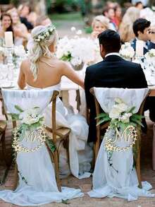 2pcs Mr. And Mrs. Wedding Chair Back Creative Letter Pendant Wedding Gift (With Two Ribbons) Can Be Used As Photo Props, Souvenirs, And Perfect Gifts For Family, Friends, Or Other Newlyweds In Your Life