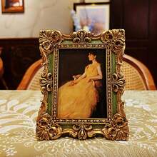 CISOO 2.5x3.5 Vintage Small Picture Frame, Antique Ornate Green And Gold Wallet Size Photo Frame, For Table Top And Wall Display, Decorative Floral Design Retro Home Decor, Photo Gallery Art