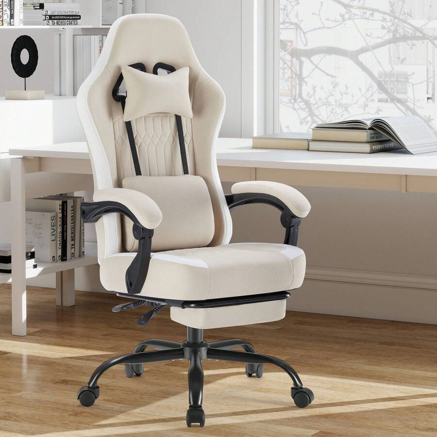 OLIXIS Computer Gaming Chair - High Back Ergonomic Desk Chair With Footrest And Lumbar Support, Height Adjustable Task Chair With Linkage Armrests And Headrest, 360° Swivel Wheels - Khaki - View 1