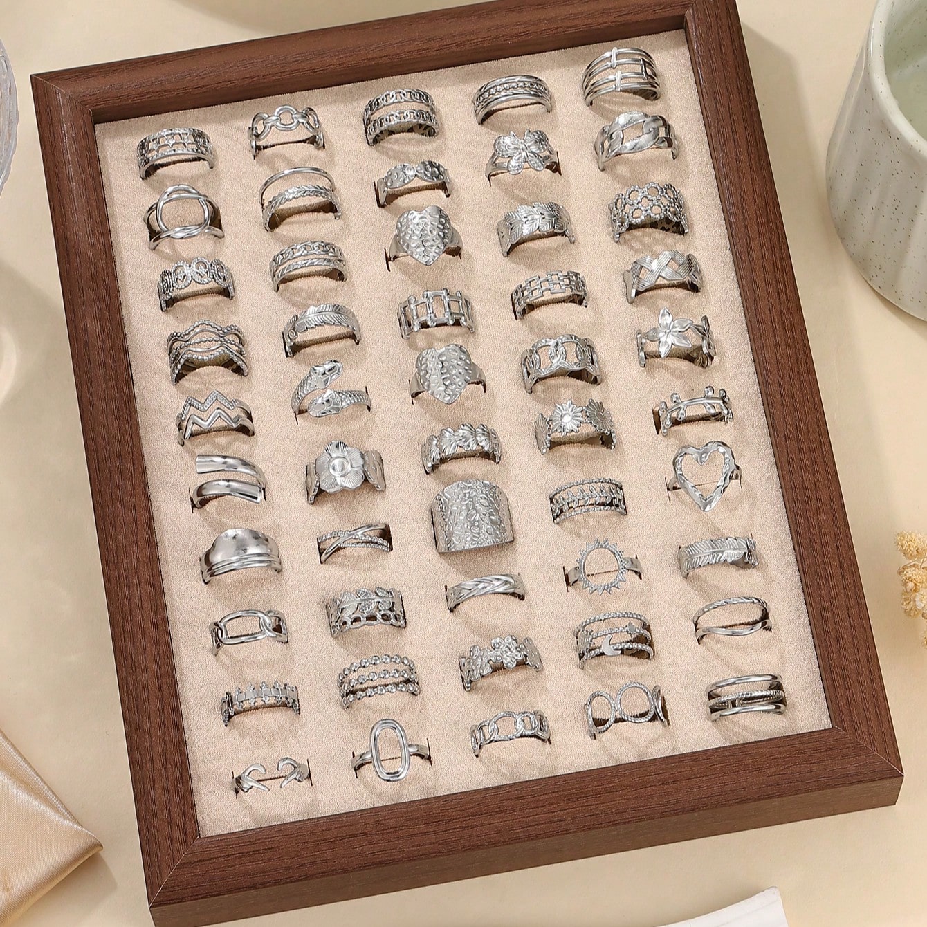 Piezas Juego de anillos ajustables de acero inoxidable con acabado en oro y plata, con patrones geométricos mixtos, incluidos estilos aleatorios, ani