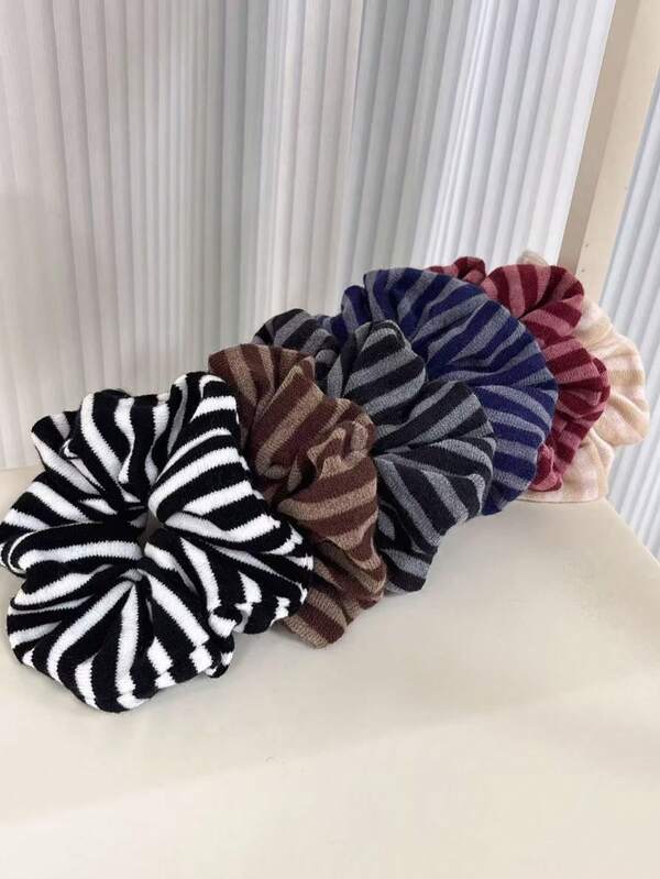 1pc Striped Casual Polyester Scrunchie, Retro Contrast Color Simple Versatile Hair Tie, Suitable For Daily Use, Autumn/Winter ,Hair Ties ,Scrunchy Hair Ties
