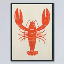 Tablou artistic pe pânză cu homar roșu și elegant - Decor de perete fără ramă pentru living, dormitor, birou de acasă - Stil retro modern, perfect pentru estetica casei la lac și a casei de țară
