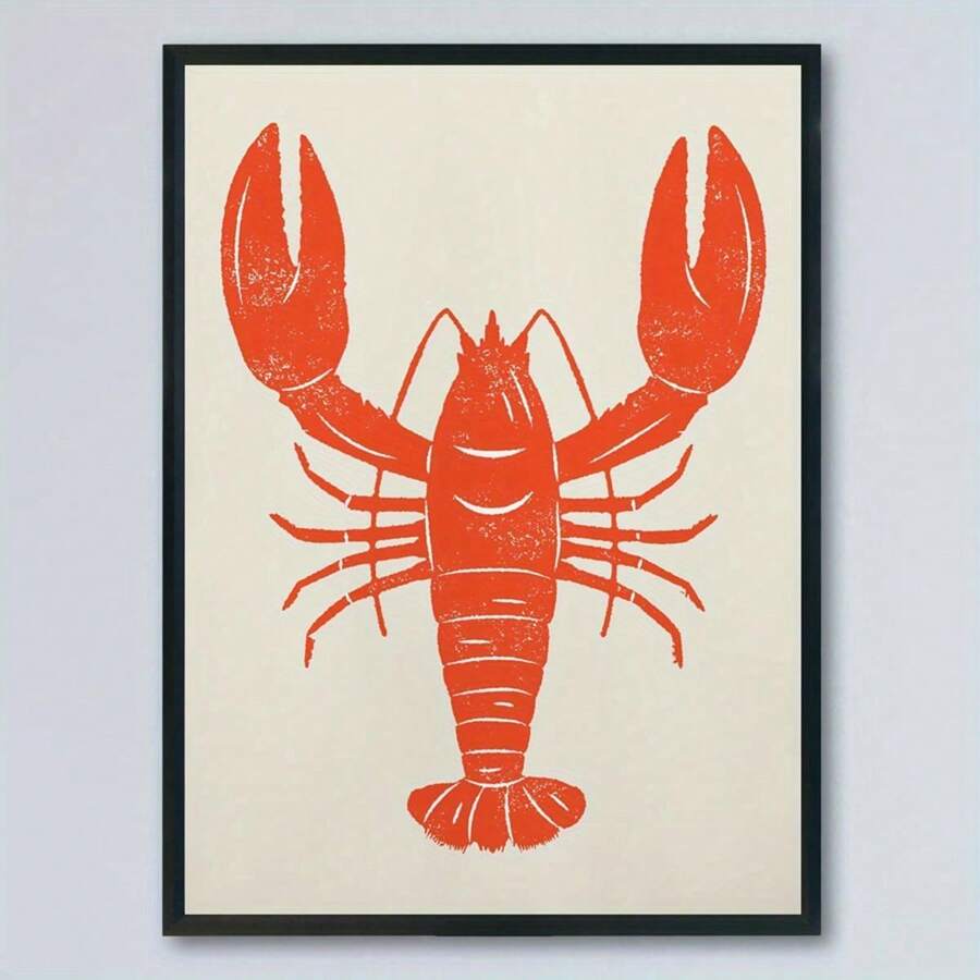 Tablou artistic pe pânză cu homar roșu și elegant - Decor de perete fără ramă pentru living, dormitor, birou de acasă - Stil retro modern, perfect pentru estetica casei la lac și a casei de țară