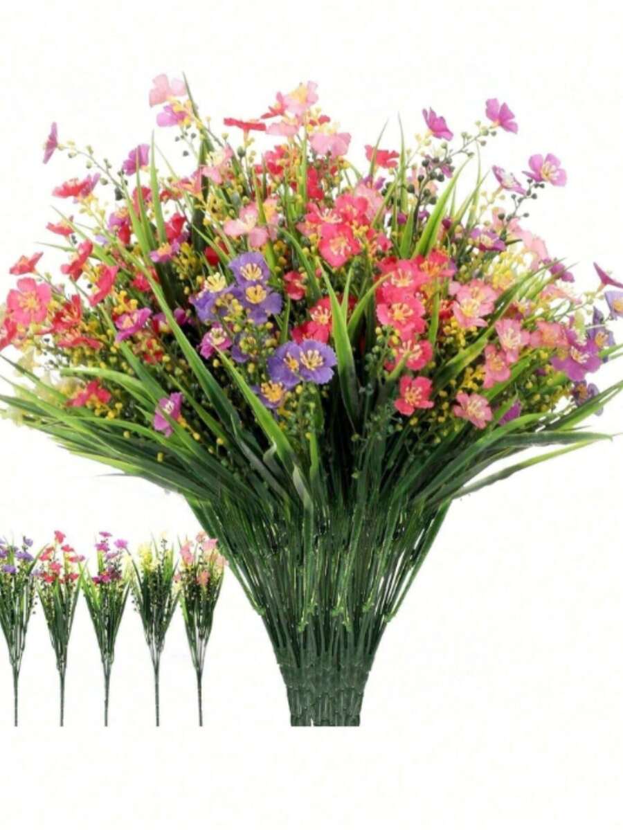 5 قطع/10 قطع من النباتات الاصطناعية متعددة الألوان مع ثمار وأزهار البابونج الصغيرة، ديكور منزلي نباتات خضراء مزيفة، مناسبة لعيد الميلاد، عيد الحب، عيد الأم، عيد الأب، عيد الفصح