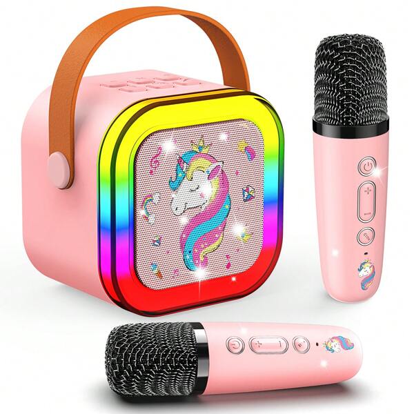 ODAPTO Karaoke Machine Kids With 2 Microphones, Wireless Bluetooth Speaker, Unicorn Gifts For Girls, For 6-12 Year Old Girls Birthday Presents Microphone For Kids Toys