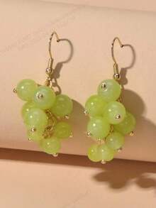 1 Pair Of Fashionable Green Water Droplet Grape Pendant Earrings - 綠色 - 查看 3