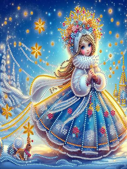 1 Stück - Träumerischer Wintermärchen-Schönheitsthema Diamant-Malerei-Set, DIY mit asymmetrischer Form Strass-Malerei dekorative Handwerkskunst, ideales handgemachtes kreatives Geschenk, einzigartiges Kunstwanddekoration-Gemälde, geeignet für Heimwanddekoration, 30x30 cm, ohne Rahmen