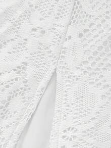 魅力优雅性感假日约会极简派对长袖蕾丝边V领紧身连衣裙 - 白色 - 查看 8