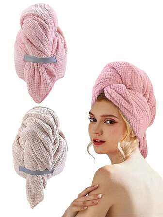 2pcsWomen's Soft Microfiber Hair Towel, Large Head Wrap For Curly Hair, Absorbent And Quick-Drying, Ideal For Daily Use,Travel Essentials,Travel Essential,Hairstyle,Hairdressing,Hair,Travel,Hair Products,Hair Tools,Hair Stuff,Barber,Barber Accessories,Barbershop,Hairdressing Equipment
