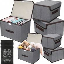 Cajas de Almacenamiento, Cajas Organizadoras para Clósets con Tapa y Asa, Organizador de Ropa de Tela Plegables, para Ropa Juguetes Libros, Adecuado para Salón, Armario, Oficina - Beis - Ver 7