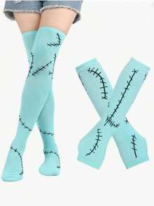 2 Stück/4 Stück Sally Socken und Handschuhe, Halloween Kostüme, Halloween, Sally Kostüm, Halloween Strümpfe, Zubehör perfekt für Verkleidung und Rollenspiel, hochwertige Sally Kostüm Socken und Handschuhe Set, ideal für Halloween Partys und thematische Veranstaltungen
