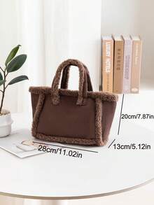 女士毛绒斜挎包手提包，秋冬新款时尚优雅可爱柔软仿麂皮托特包大容量单肩包，可调节肩带，是女性休闲外出和日常使用的完美礼物 - 彩色 - 查看 11