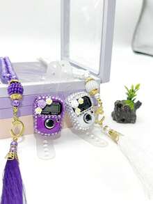 1 Set 6mm 99 Beads Muslim Prayer Beads With Rhinestone Flower Decorated Counter, 11x11x2cm Elegant Gift Box In Pink/Blue/Purple/Black/White, Luxurious Accessory For Belief & Prayer Counting