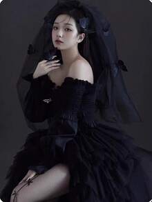 1 件哥特式黑色面纱头饰，新娘婚礼派对摄影道具配件