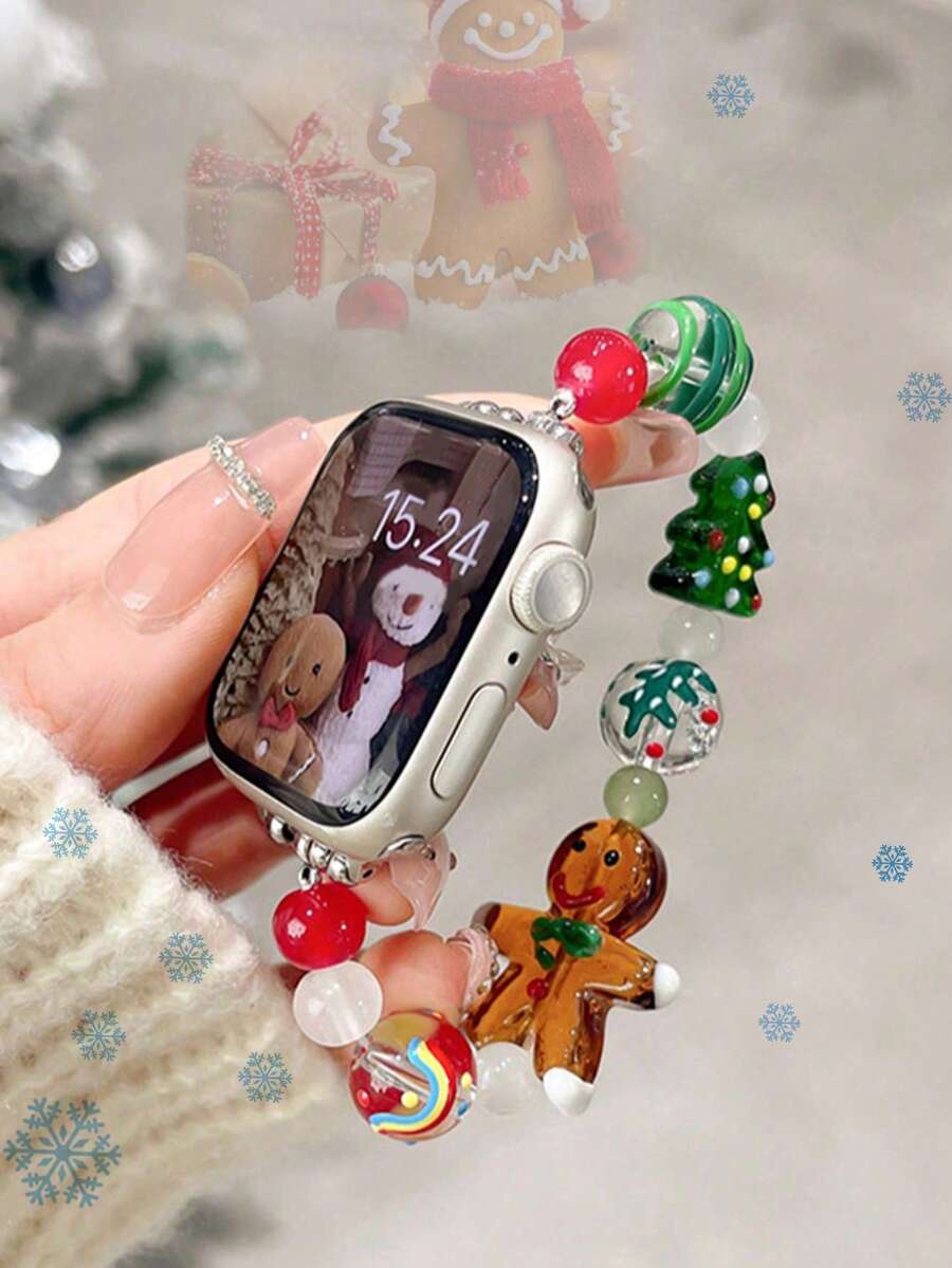 1 件圣诞装饰表带兼容 表带 38/40/41/42/44/45/46/49 毫米，姜饼人和圣诞树手链适合 Ultra 2 系列 1-9 和 SE， 替换表带 - 彩色 - 查看 1