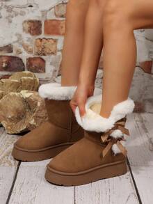 2025 Winter New Women's Thick Sole High-Top Snow Boots, Bowknot Elegant Style, Thermal Lined, Casual Ribbon Snow Boots