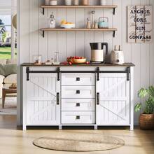 Multifunctional Kitchen Buffet – 138cm Sideboard With Drawer, Shelf Doors And Adjustable Shelves – Modern Design With Tip-Over Protection, For Kitchen, Living Room And Family Room. - 白色+中密度纖維板 - 查看 4