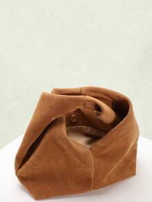 1 件雕塑感包包 秋冬新款复古美拉德棕色仿天鹅绒 PU 手提包，简约风格女士托特包，适合搭配风衣通勤 - 棕色 - 查看 7