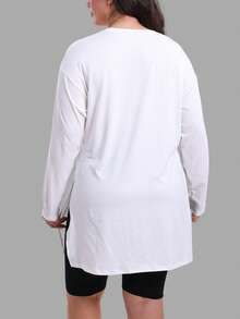 SUPEKYKO 大码V领T恤 - 女士宽松运动上衣，休闲长袖衬衫 白色 春季 - 白色 - 查看 3