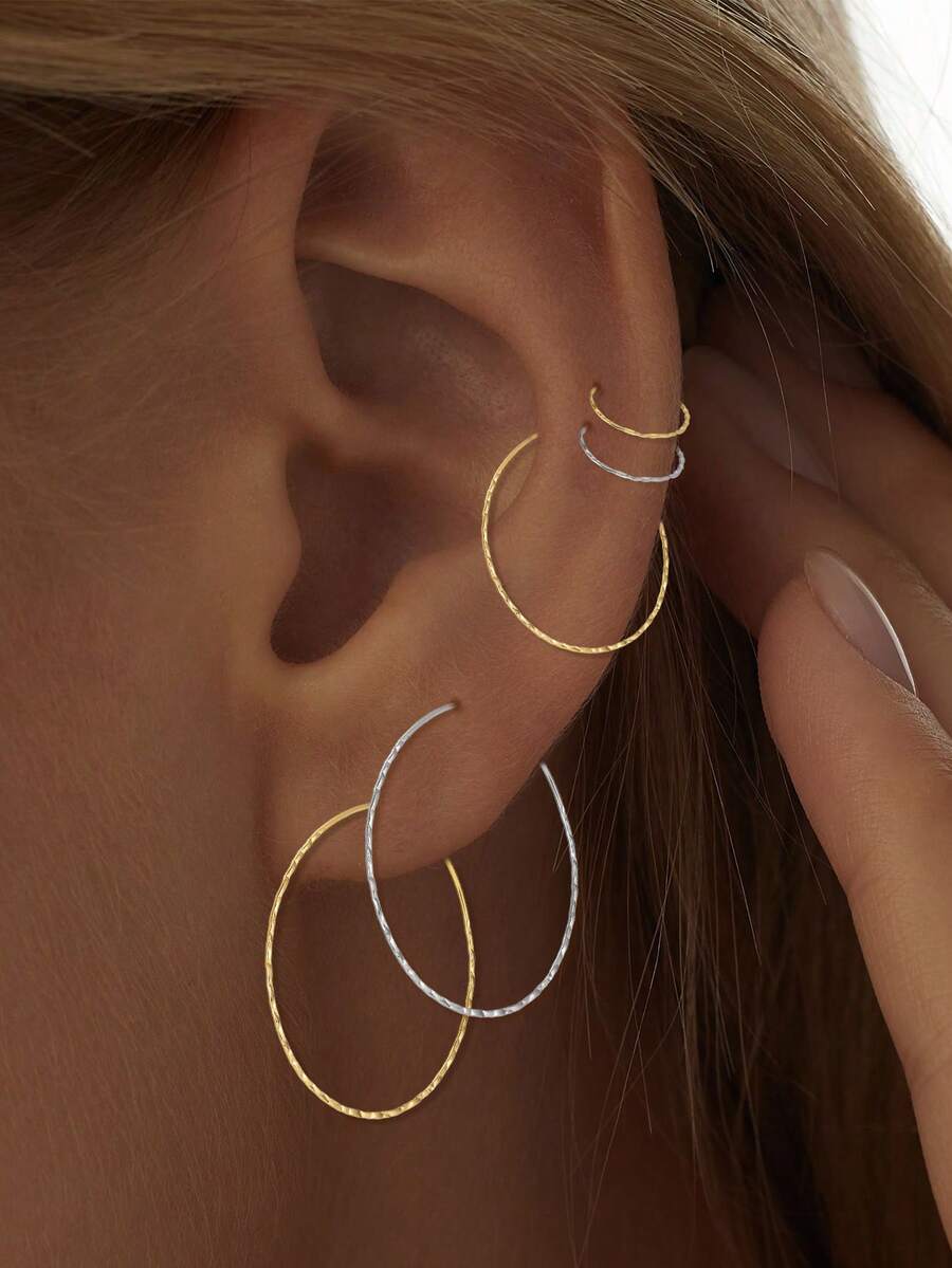 FOREVER QUEEN 1 par de brincos geométricos redondos com fio de prata martelo em relevo S925 com superfície lisa, 15 mm, 20 mm, 25 mm, 30 mm, 35 mm, brincos grandes femininos, combinação diária com brincos grandes, envio de presentes para mães, namoradas e amigos, ótimos presentes de Natal