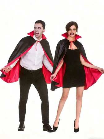 万圣节黑红斗篷、吸血鬼斗篷、万圣节黑红双层吸血鬼斗篷长袍、中性成人双面连帽女巫斗篷、角色扮演派对服装、吸血鬼服装成人万圣节服装